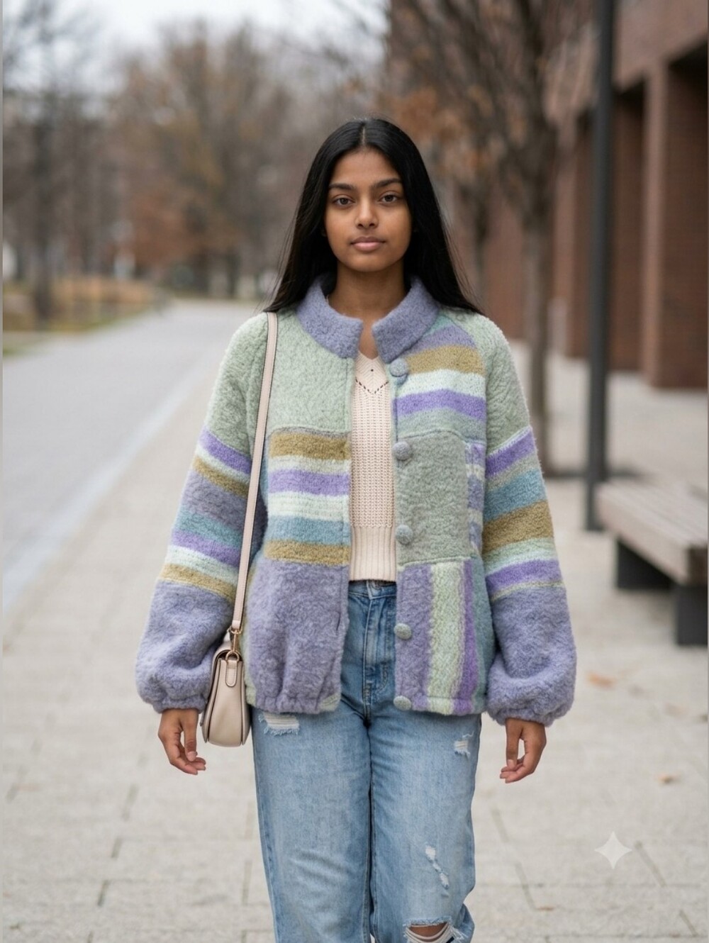 Vintage Miranda Roma Wool and Mohair Patchwork Sweater Knit Coat Size Small